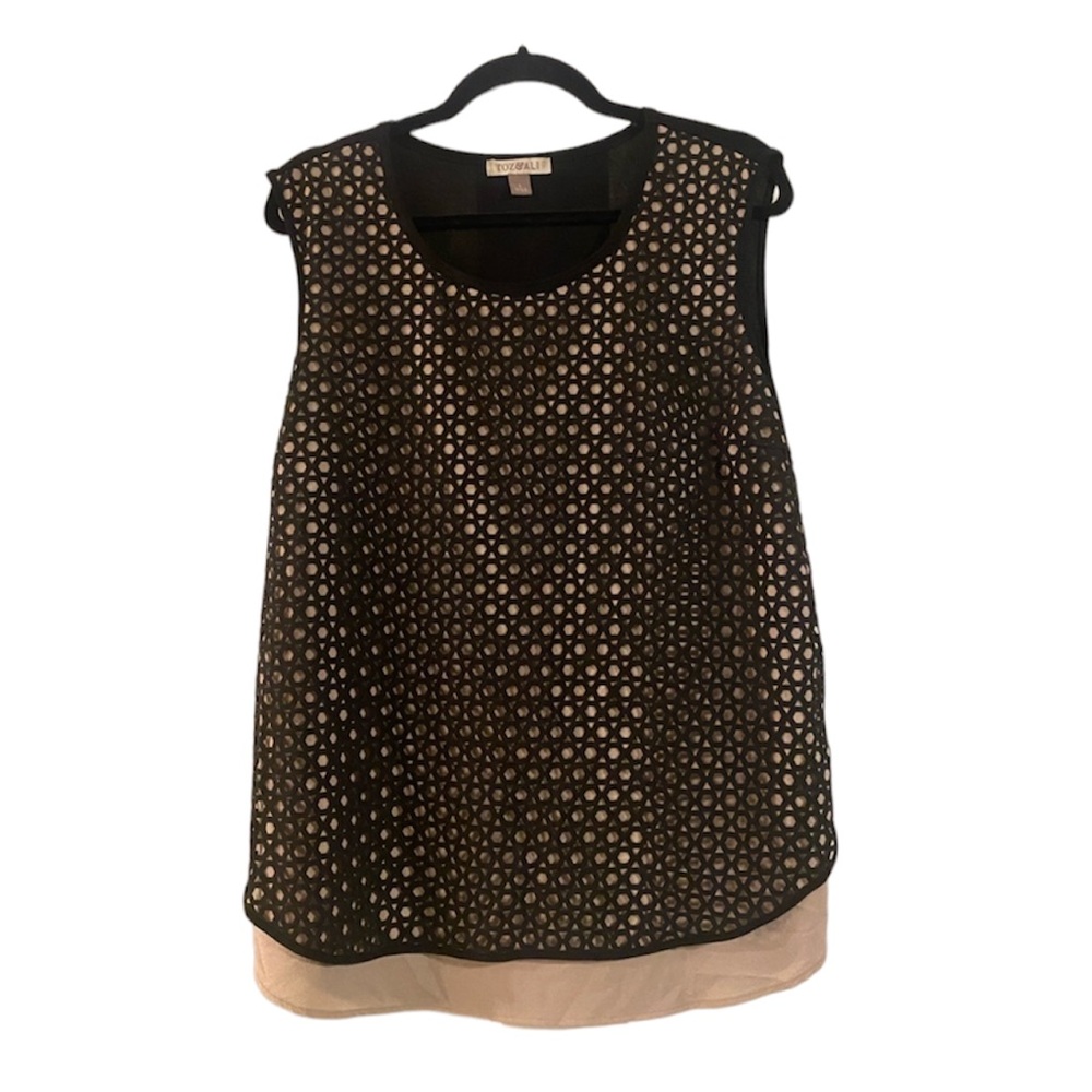 Roz & Ali Sleeveless Relaxed Fit Blouse Laser Cut Detailed Overlay, Size Large